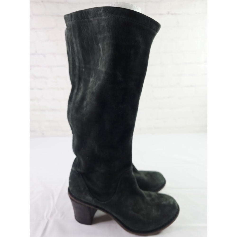 Fiorentini+Baker Tall Dark Green Seude Leather Boots Heels Women's Size 38/7.5-8